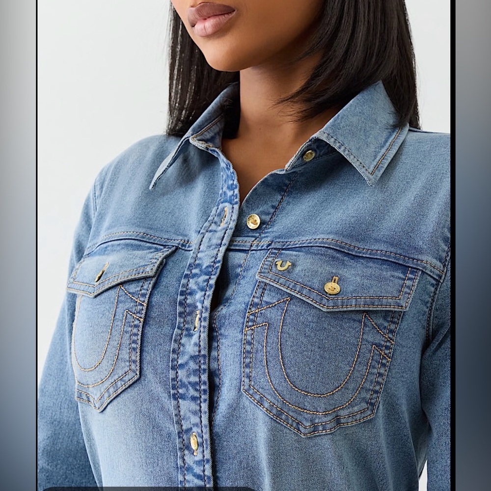 True Religion Oversized Denim Crop Shirt NWT